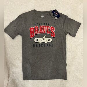 Majestic Gray Atlanta Braves Red Graphic Short Sleeve Tee SZ Medium